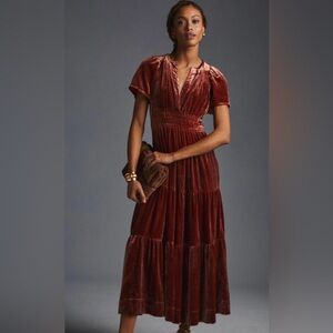 Anthropologie red velvet dress never worn